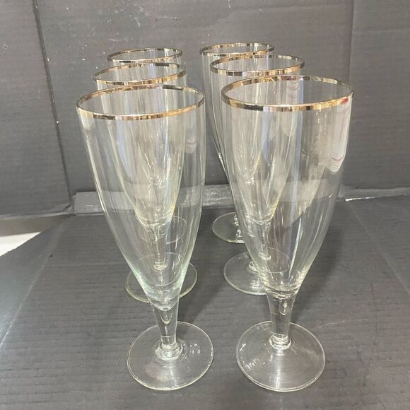 - Set of six silver trimmed‎ 12 oz goblets - Picture 1 of 6